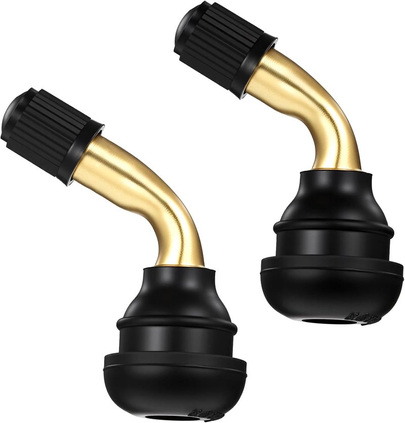 Exclaith 4 Pcs PVR60/PVR70 Valve Stem Bent 90 Degree Angled Brass Stems Bent 90 Degree Angled Snap-in Rubber Base Motorcycle Scooter ATV Go Kart Fits Tubeless Tire Rim - Image 1